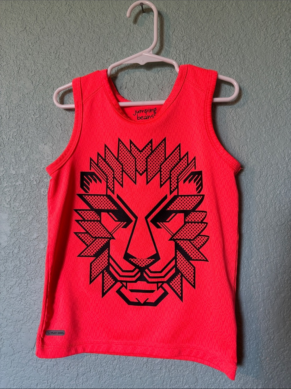 jumping beans Neon Orange Sports Tank, Black Lion Motif, Boys Size 6 - like new